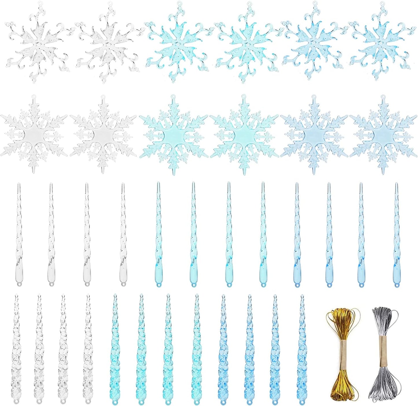 VGOODALL Christmas Snowflake Decorations, 36pcs Clear Acrylic Ornaments Set for Santa Outdoor Party Decoration Craft
