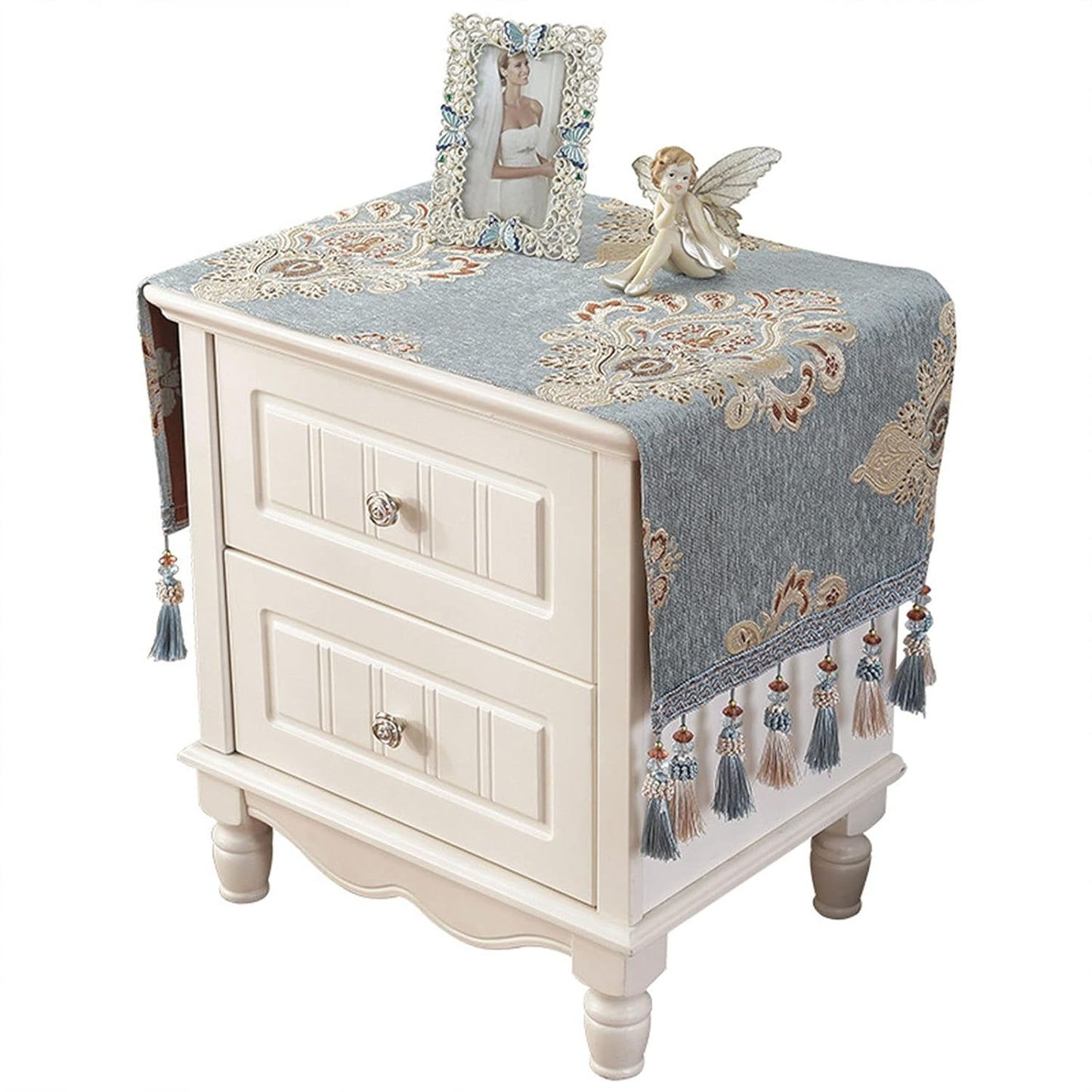 15.735.4 Inch European-Style Bedside Tablecloth Jacquard Table Cover Fabrics Table Cloth Dust Cover Embroidery Tassel