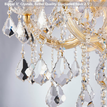TMAFON Modern Gold Chandelier Light Fixture - Large Maria Theresa Crystal Chandeliers for Dining Room, Kitchen Island, Living Room, Bedroom, 15 Lights, 2 Layers