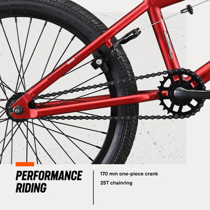 Mongoose Legion L10 Kids Freestyle Sidewalk BMX Bike, Beginner Riders, Boys and Girls, 20-inch Wheels, Hi-Ten Steel Frame, Micro Drive 25x9T BMX Gearing, Red