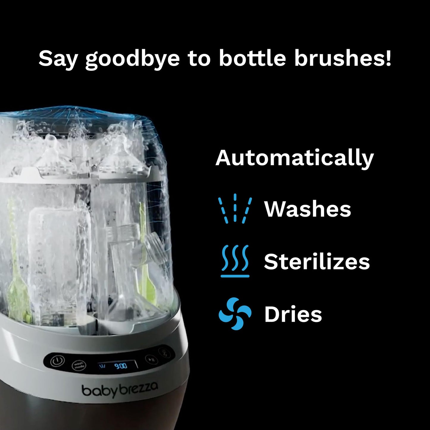Baby Brezza Baby Bottle Washer Pro - Clinically Proven Better Cleaning - Washer, Sterilizer + Dryer In One Appliance for Essentials like Bottles + Pump Parts – Machine Replaces Brushes + Racks