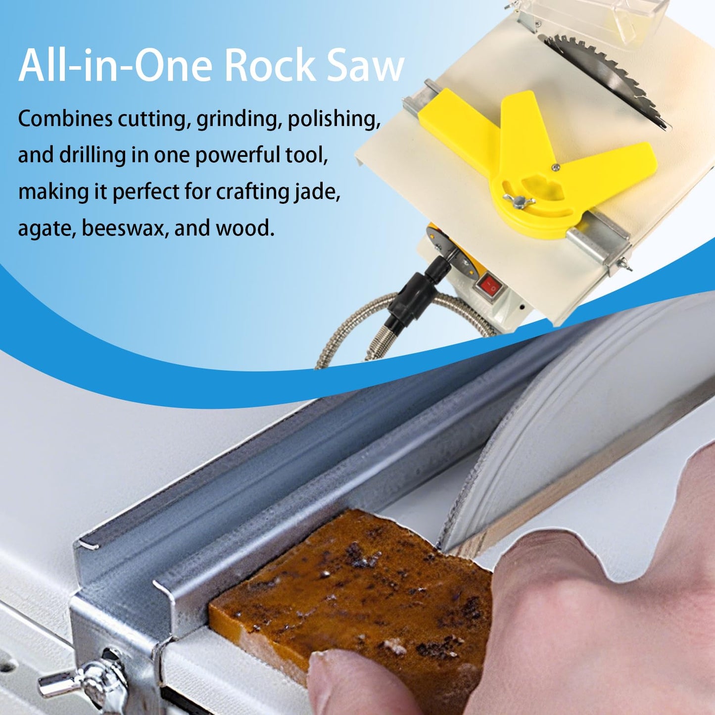 Jewelry Lapidary Rock Saw Machine, 110V 750W Lapidary Equipment with Adjustable Speed, Mini Table Saw for Cutting Grinding Drilling & Polishing Gem Stones Jade Agate Wood Beeswax