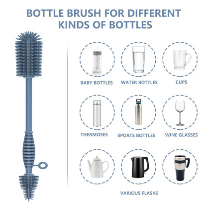Raymeefa Bottle Brush & Straw Cleaner Brush Set,Silicone Bottle Brush with Sturdy Handle for Water Bottles,Tumblers,Baby Bottles,Long Flexible Straw Cleaner Brush for Standard Straws(Blue)