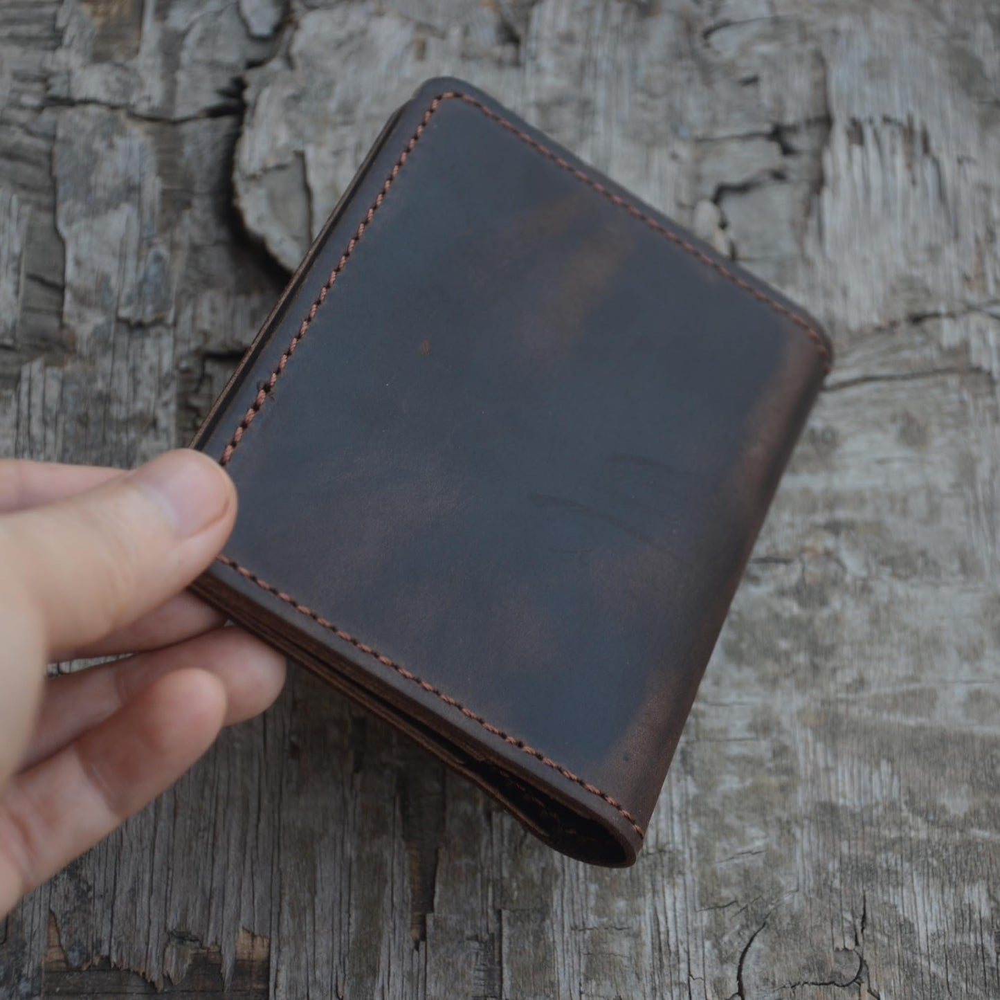 JJNUSA Handmade Distressed Men's Minimalist Leather Wallet Card Holder Wallets for Gifts style2 Darkbrown