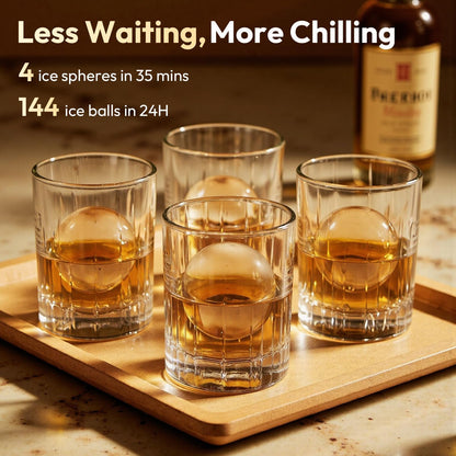 Oylus 2'' Clear Ice Ball Maker – 4 Ice Spheres in 35min, 144 pcs/Day, Auto&Manual Fill, Fast Round Ice Machine with LCD Touch Panel, Self-Cleaning, Home & Bar Maker for Whiskey Gift Mother's Day
