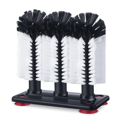 Havawish 1 Pack Water Bottle Cleaning Brush with Suction Base, 3 Head Bristle Bar Glass Washer for Sink, Cup Washer Brush Cleaner for Bar Beer Cup, Wine Glass(7.3 x 3.7 x 7.5)