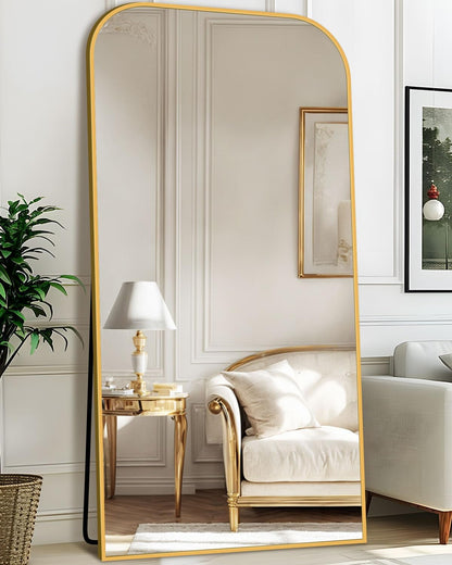 Antok Full Length Mirror, 81"x41" Floor Mirror Freestanding, Arched Floor Standing Large Full Body Mirror with Stand for Bedroom, Hanging Mounted for Living Room, Gold