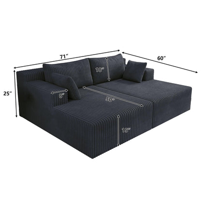 KEIKI 71" L Oversized Double Lounge Chaise Indoor, Corduroy Deep Seat Sectional Modular Couch Sleeper Loveseat Chair, Boneless Upholstered Reading Lazy Cloud Plush Sofa Bed for Living Room, Bedroom