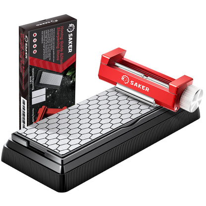 Saker Honing Guide with Whetstone - Red Off-Center Upgraded Honing Tool and Diamond Sharpening Stone Set Kit for Knife, Short Chisels and Planes, Fine/Coarse Plate, 400/1000/Grit…