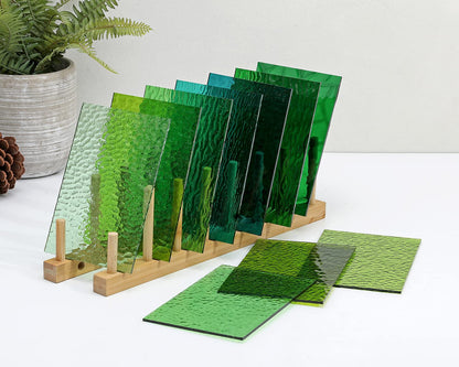Lanyani Green Transparent Stained Glass Sheets for Craft, 6x4 inch Colored Textured Cathedral Glass Pack, 10 Sheets