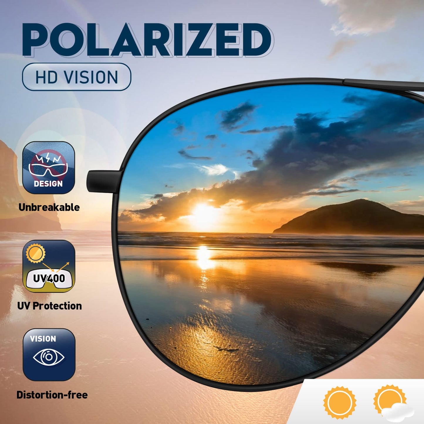 phikttu Sunglasses Men Polarized Aviator Sunglasses for Men Women Fishing Driving Sun glasses Metal Frame UV400 Protection