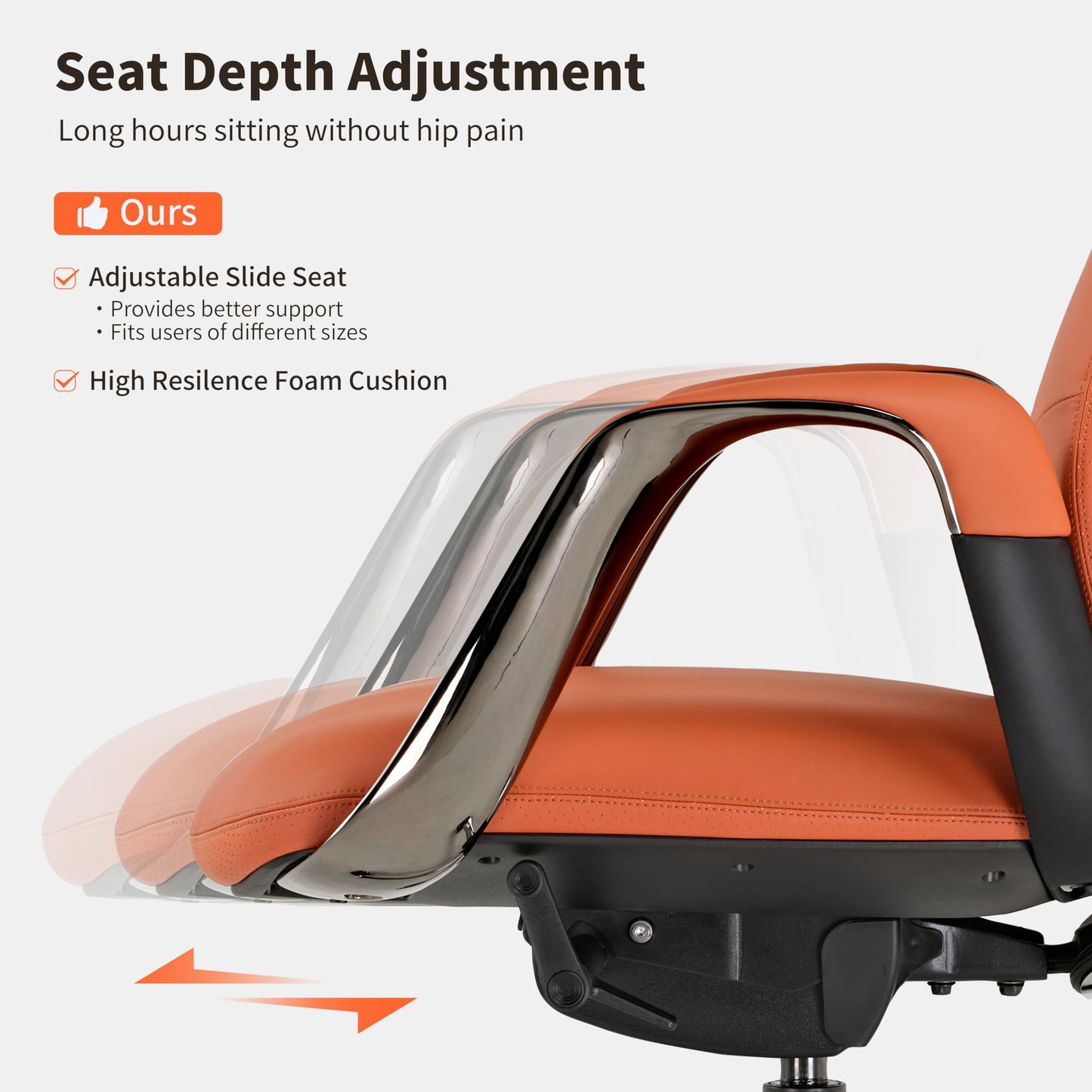EUREKA ERGONOMIC Serene Executive Office Chair, Premium Nappa Leather High Back Boss Chair with Aluminum Base, Ergonomic Chair with Lumbar Support & Recline, Heavy Duty for Long-Hour Comfort, Orange