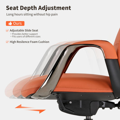 EUREKA ERGONOMIC Serene Executive Office Chair, Premium Nappa Leather High Back Boss Chair with Aluminum Base, Ergonomic Chair with Lumbar Support & Recline, Heavy Duty for Long-Hour Comfort, Orange