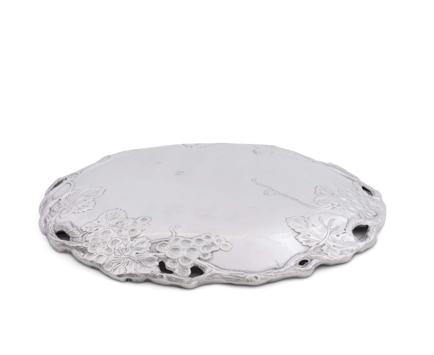 Arthur Court Aluminum Grape Design Round Tray, 15-Inch Diameter, Vineyard-Inspired with Openwork Border, Food-Safe Platter Serving Elegance