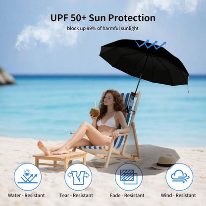 45in 50+ Beach Chair Umbrella with Adjustable Clamp, UPF Portable Folding Sun Shade for Outdoor Camping