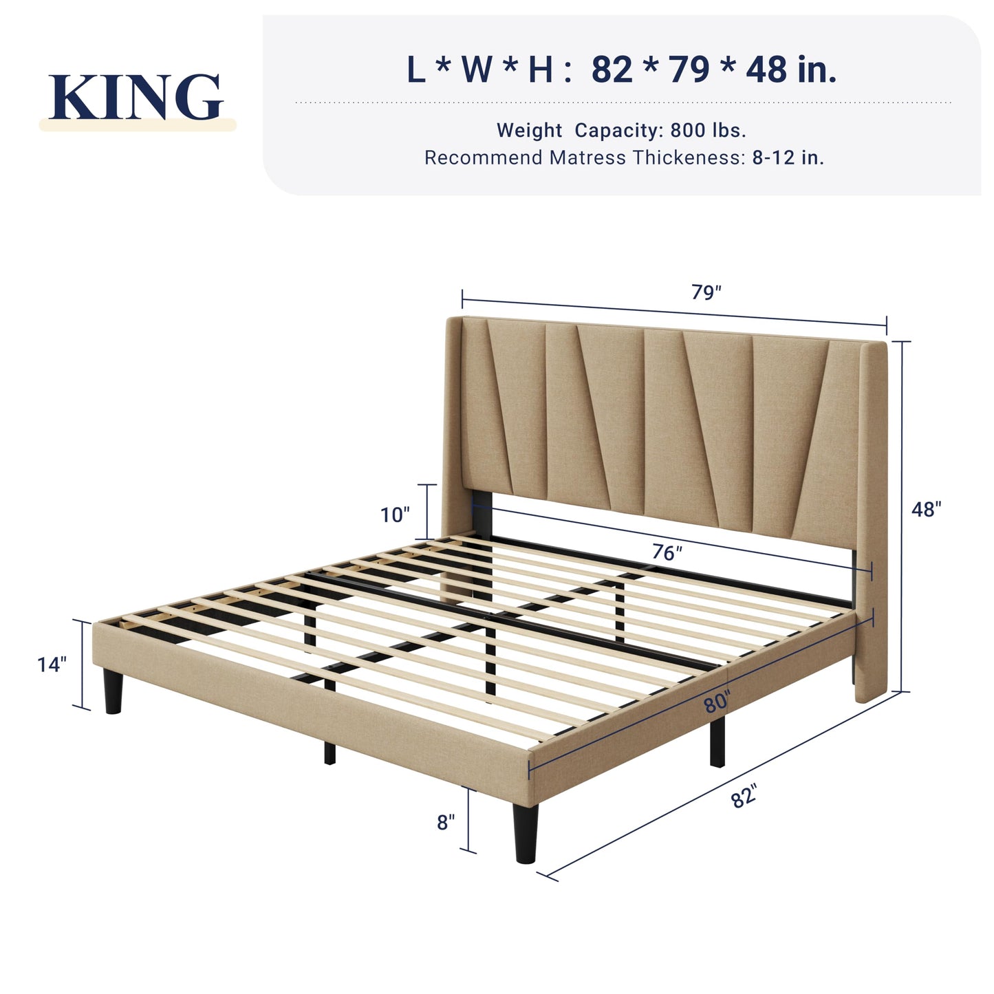 Allewie King Size Platform Bed Frame with Geometric Wingback Headboard, Boho Upholstered Bed with Wooden Slats Support, No Box Spring Needed, Easy Assembly, Beige