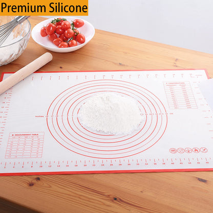 Silicone Baking Mat，Non Stick Rolling Dough with Measurements for Pie Pizza Cookies Fondant Making，Extra Thick Non Slip Silicone Pastry Mat (Red, L-16"×24")