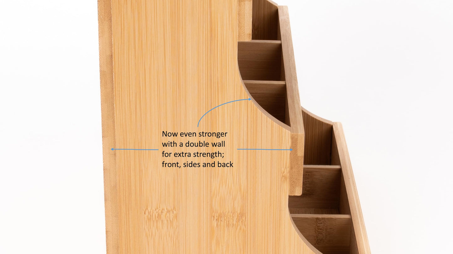 Theodore Tea Bag Organizer – Wooden Tea Organizer and Storage for Home, Kitchen, Office – 180 Tea Bag Holder - Vertical Display Tea Box. Also for Coffee Pods, Sugar, Sweeteners and Creamers.