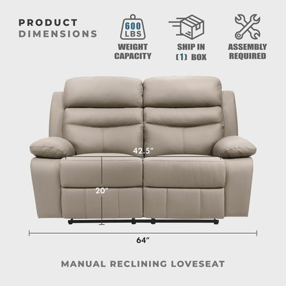 Lexicon 64" W Manual Reclining Loveseat, Top Grain Leather Match Reclining Love Seat, Home Theater Seating, Wall Hugger Recliner Couch, Manual Double Recliner RV Couch for Living Room, Latte