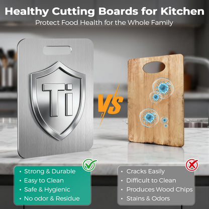Katuchef Titanium Cutting Board - Upgraded 100% Pure Titanium Cutting Boards for Kitchen Non Toxic, Double Sided Food Grade Hygiene Non Moldy Dishwasher Safe Meat Fruit Metal Board (2PC S+L)