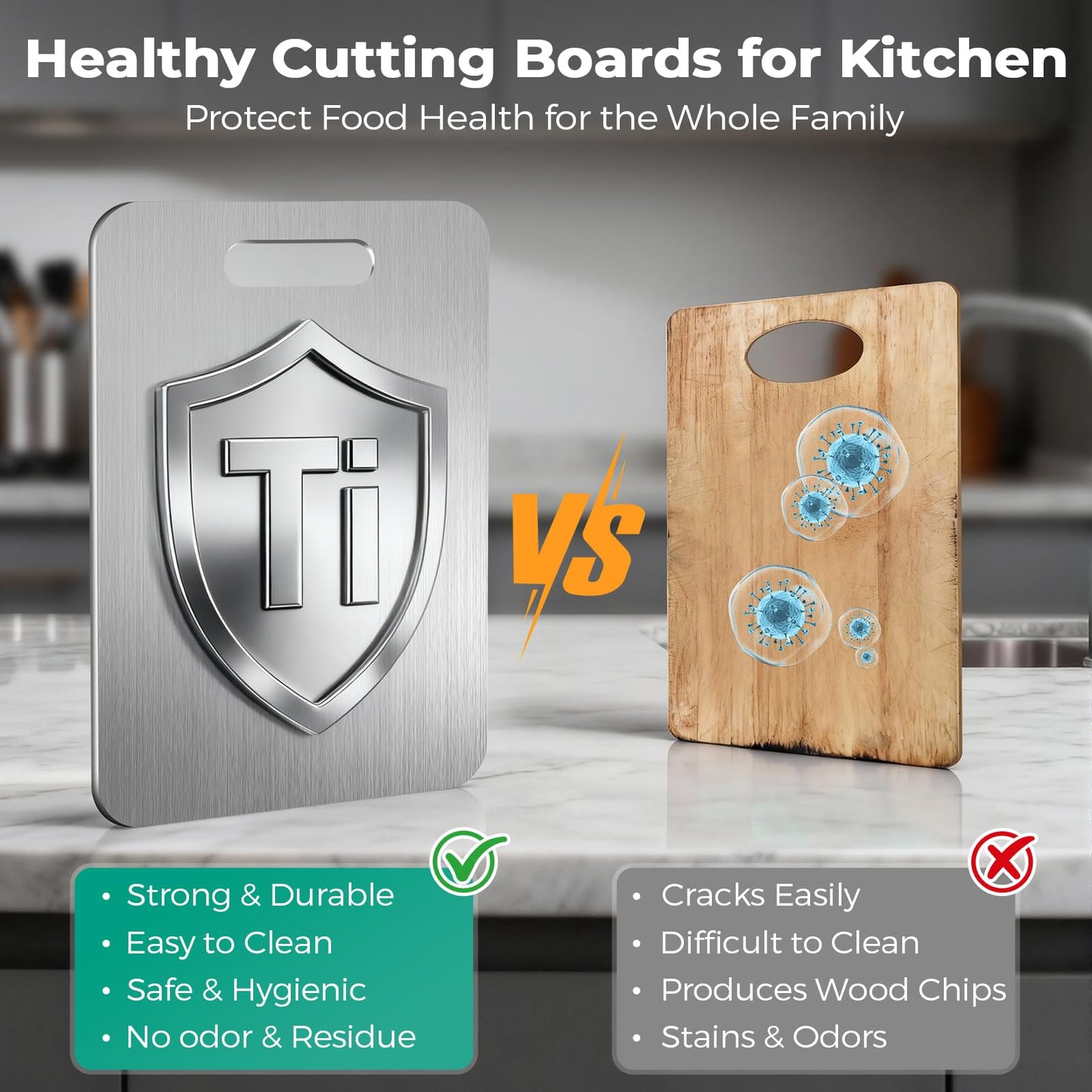 Katuchef Titanium Cutting Board - Upgraded 100% Pure Titanium Cutting Boards for Kitchen Non Toxic, Double Sided Food Grade Hygiene Non Moldy Dishwasher Safe Meat Fruit Metal Board (3PC S+L+XL)