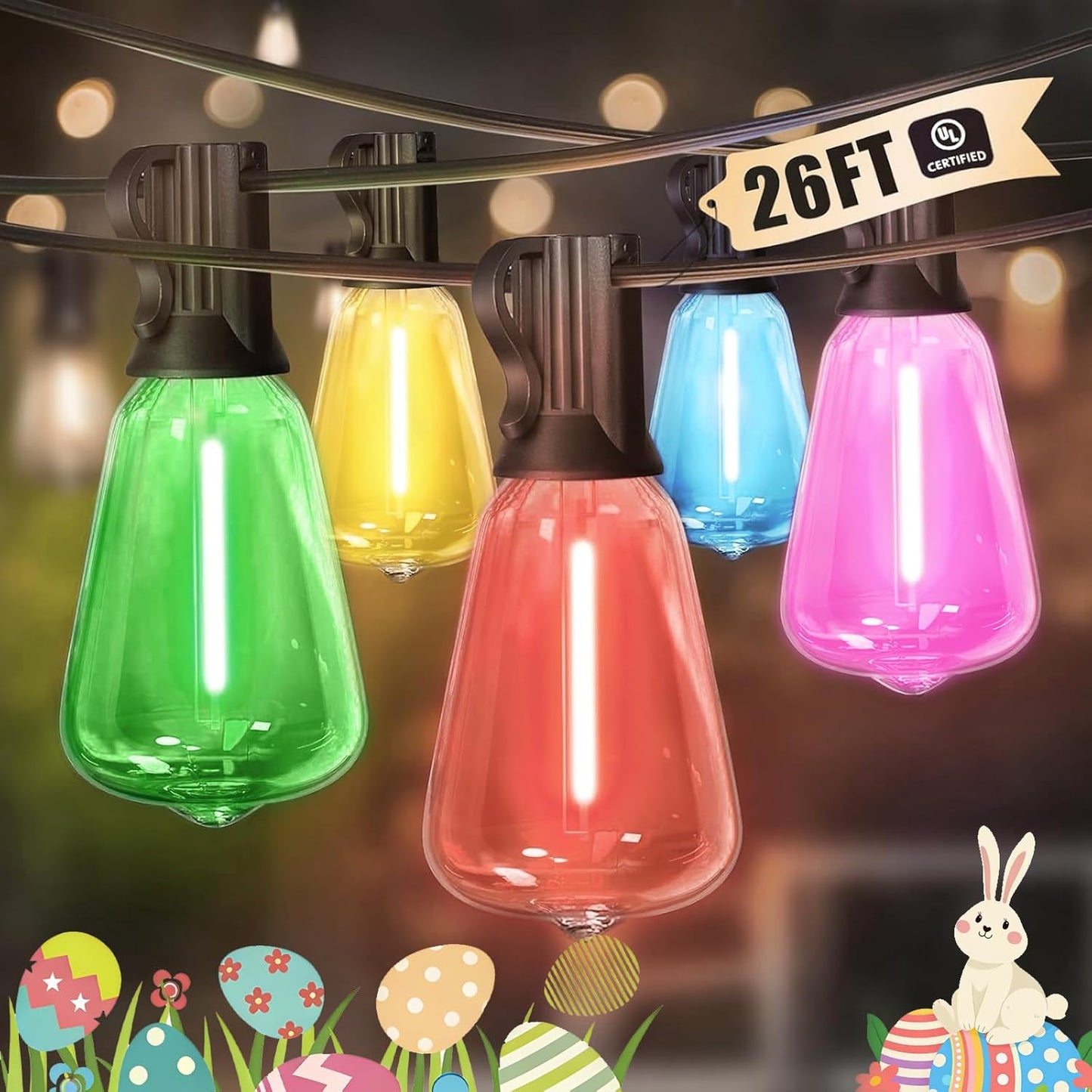 26FT ST38 12+1 Bulbs, Dimmable LAMPHOME Outdoor String Lights, LED Edison Patio Lights with Multicolor Connectable
