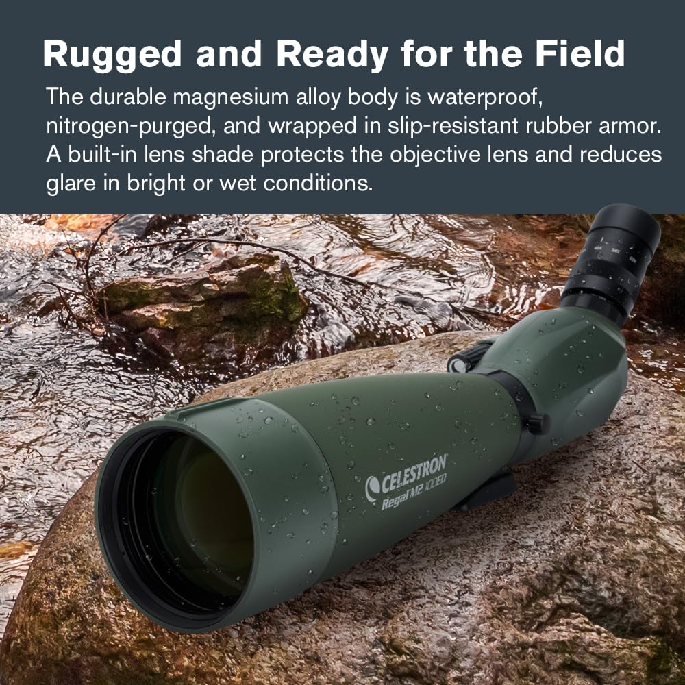 Celestron – Regal M2 100ED Spotting Scope – ED Glass for Birding and Outdoor Activities – Phase and Dielectric Coated BaK-4 Prism – Fully Multi-Coated Optics – Dual Focus – 22-67x Zoom Eyepiece