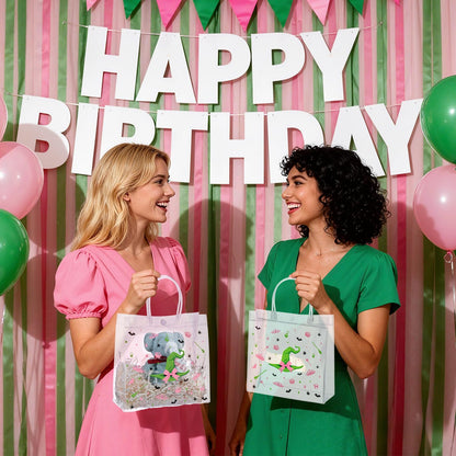 Liobelon Witch Party Gift Bags 24-Pack - Witch Party Favors Plastic Goodie Bags with Handles, PVC Pink and Green Party Treat Bag for Women, Magic Easter Eggs, Magic Festival, Birthday Decorations