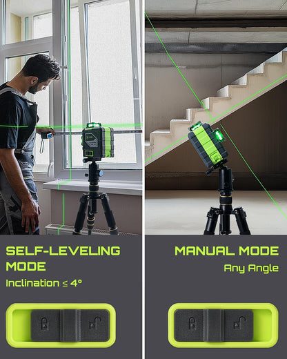 LasGoo LG-3DMAX 3x360° Green Laser Level, 3D Self-Leveling Cross Line Laser with 2 Rechargeable Lithium Batteries, Fine-Tuning Bracket Adapter, Green Laser Enhancement Glasses, and Hard Carrying Case