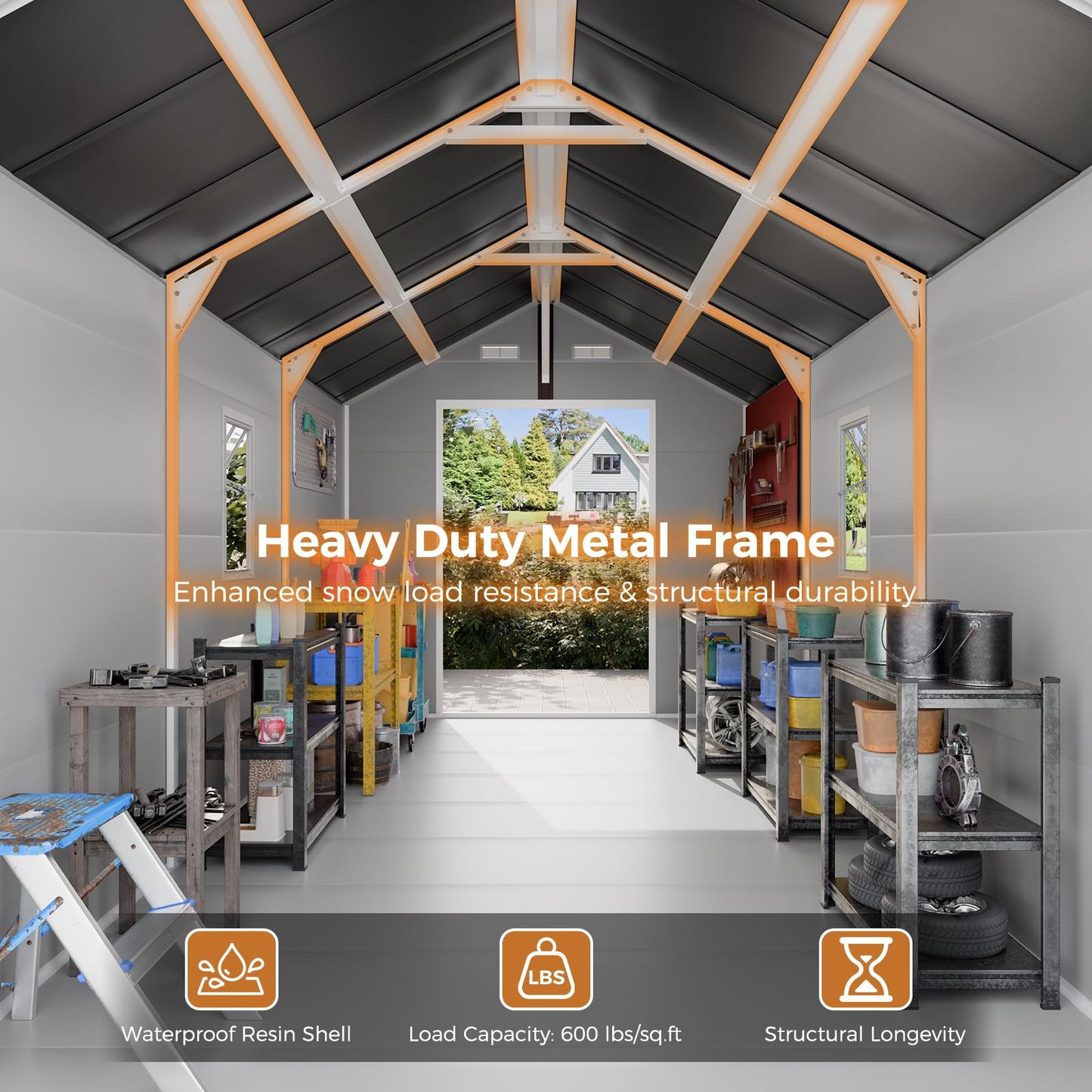 CDCASA Resin Storage Shed 8x14 FT, Waterproof Outdoor Sheds Heavy Duty Aluminum Frame Outside Plastic Tool Shed with Adjustable Openable Windows, Lockable Door for Backyard, Garden, Lawn, Dove Grey