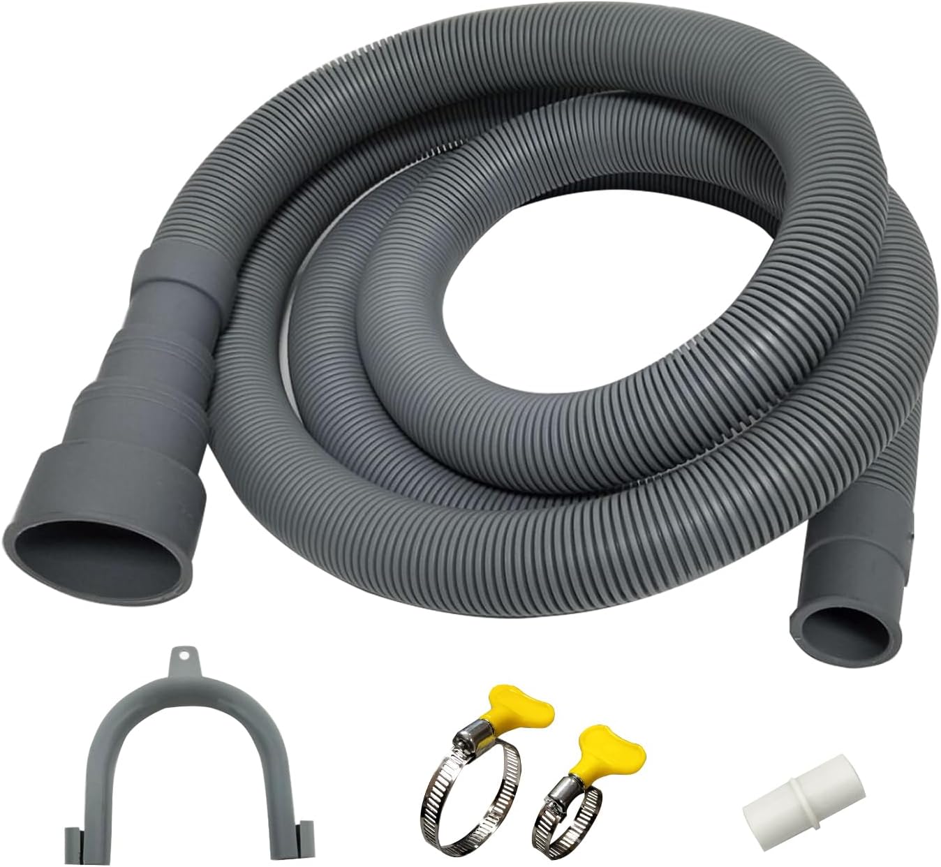 Washing Machine Drain Hose, Drain Extension Kit with White Extension, Two Hose Clamps, U-Shaped Fixed Hook (6.5FT)
