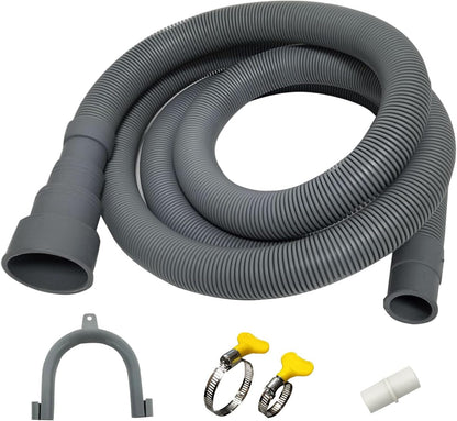 Washing Machine Drain Hose, Drain Extension Kit with White Extension, Two Hose Clamps, U-Shaped Fixed Hook (6.5FT)