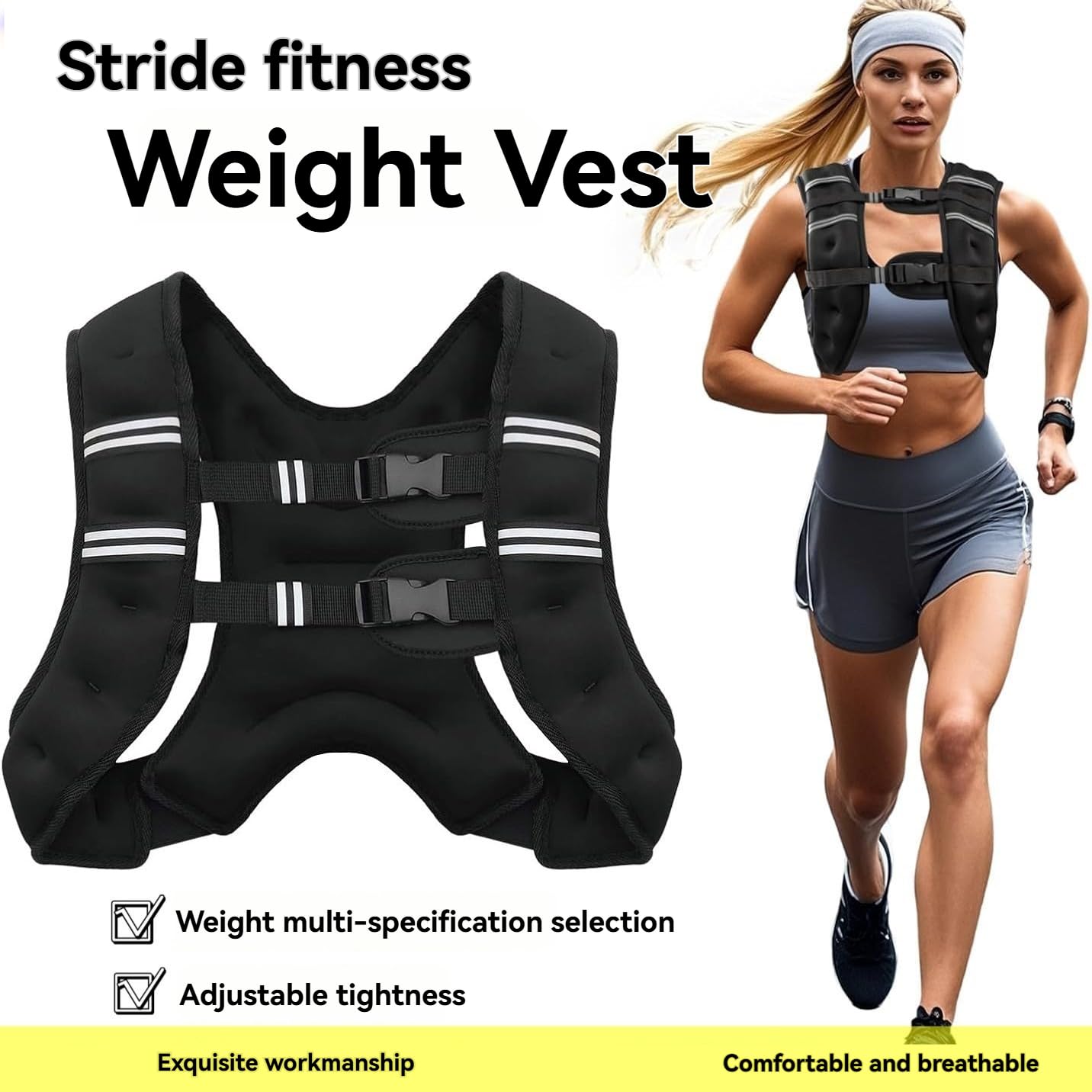 Weighted Vest with Reflective Strips, 8lb /12lb/15lb/20lb/25lb/30lb for Fitness Training Workout, Strength Training, Running, Muscle Building, Weight Loss, Weightlifting (20lb)