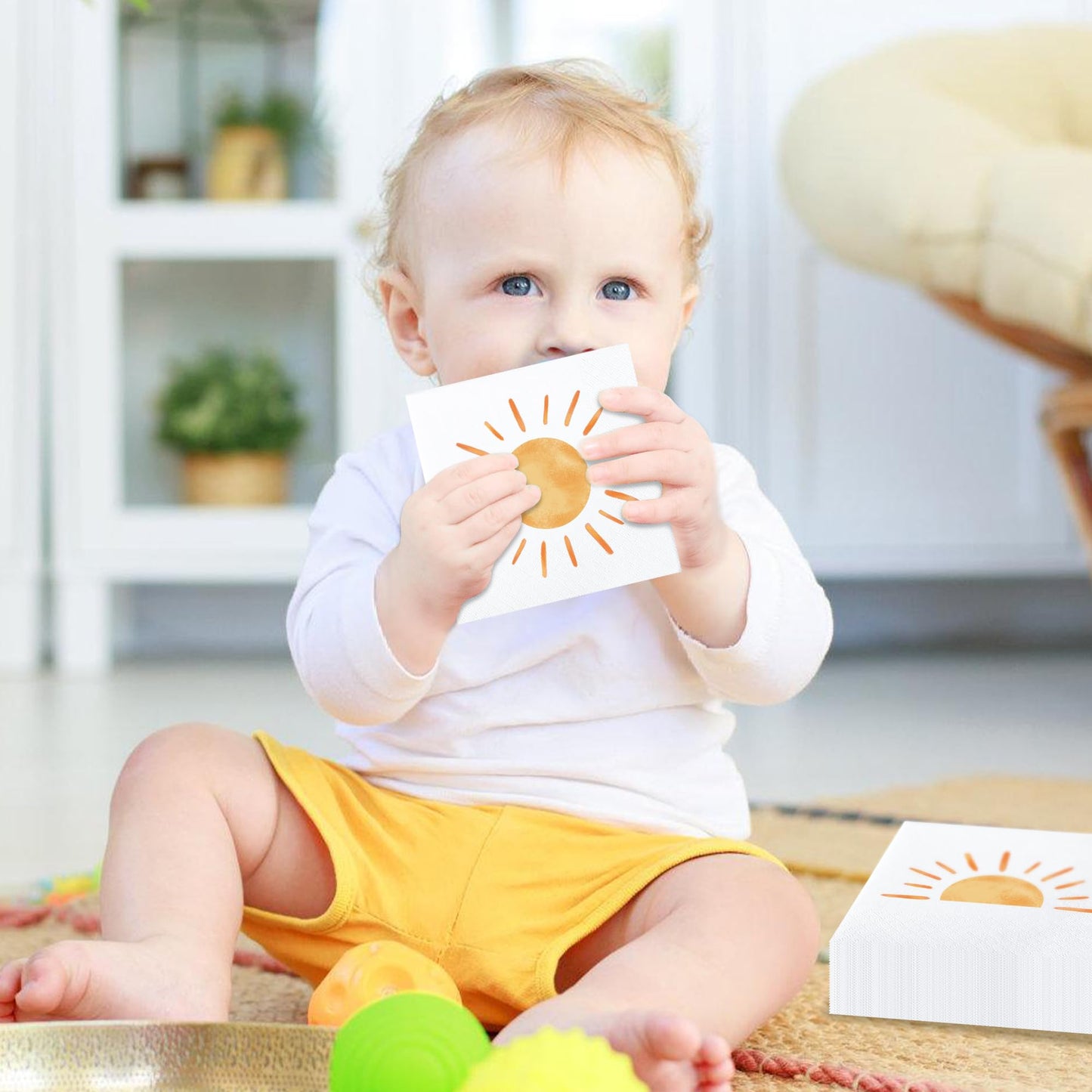 100 PCS Boho Sun Paper Napkins First Trip Around The Sun Birthday Party Napkin Boho Hippie Sunshine Disposable Luncheon Napkins for Baby Shower Birthday Party Supplies, 6.5 x 6.5 inch