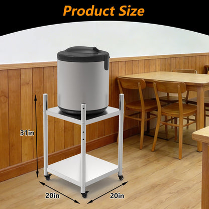 Stainless Steel Rice Warmer Stand–20"x20" SS Two-Tier Cart with Adjustable Upper Shelf & 4 Swivel Casters (2 Locking) Store&Move Cooking Equipment Multi-Purpose Mobile Station for Indoor/Outdoor