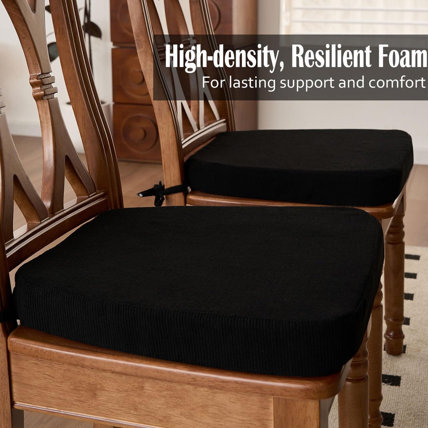 2'' 17"x16", 2 Pack Nobildonna Thick High-Density Foam Indoor Chair Cushions | Dining Chair Pads with Ties, Removable