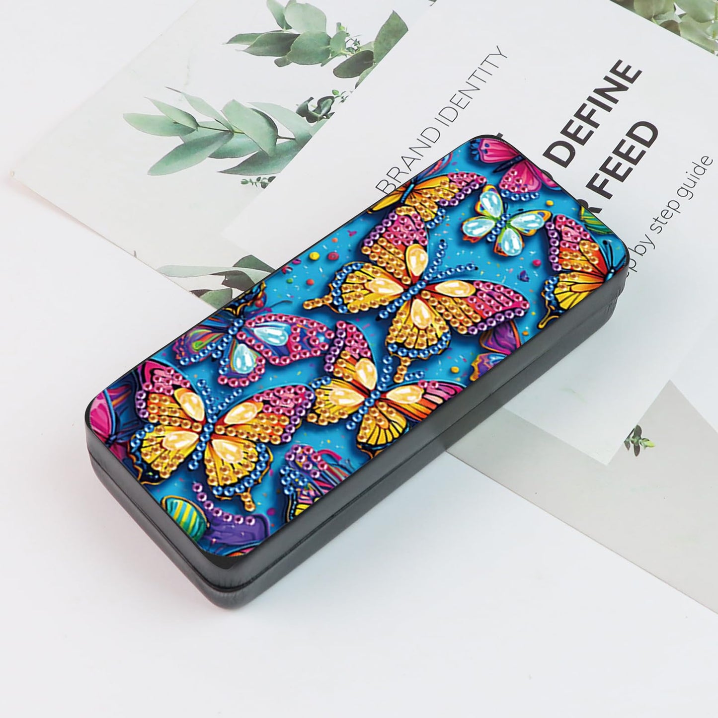 MVVMTOP Diamond Painting Eye Glass Case, DIY Butterfly Diamond Art Glasses Storage Box Sunglass Case for Adults Handmade for Art Craft Gift Travel Sunglass Eyeglasses