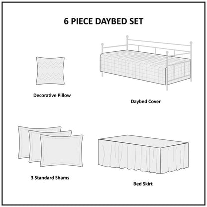 Madison Park Daybed Cover Set-Double Sided Quilting Casual Design All Season Bedding with Bedskirt, Matching Shams, Decorative Pillow, 75"x39", Medallion Blue 6 Piece