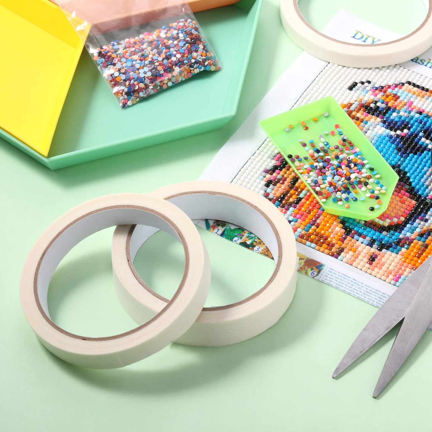 Outus 6 Rolls Diamond Painting Tape Anti-Dirty White Artists Self-Adhesive Art Easy Tear Protective DIY Tape Accessories for Adult 5d Diamond Painting Tool