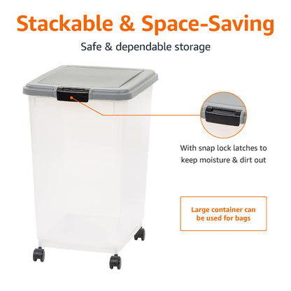 Amazon Basics Airtight Pet Food Storage Container with Scoop, BPA Free, Removable Wheels, 69 QT, Gray
