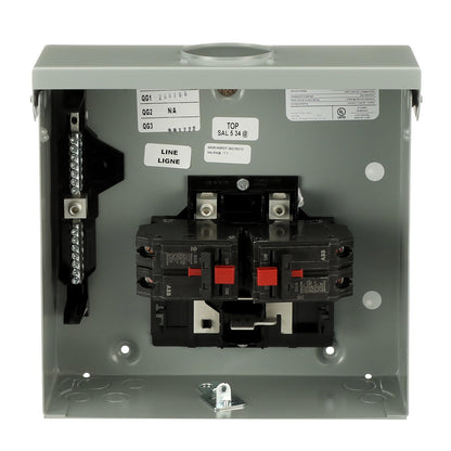 ABB TMQ860RCUGEN 60A Dual Main Breaker Generator Panel • 8-Space, Copper Bus • 1-Phase, 120/240V AC, 22 kAIC Interrupt • Outdoor NEMA 3R Surface Mount • Manual Transfer Switch • 1 Phase, 3 Wire
