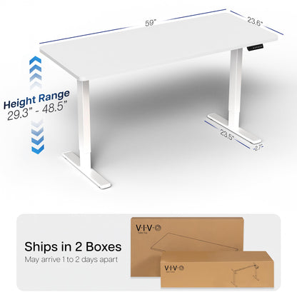 VIVO Electric 60 x 24 in Standing Desk, Memory Height Adjustment, 1B Series, Holds 220 lbs, One-Piece White Top, White Frame, DESK-KIT-1W6W