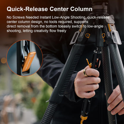 COMAN T1S Snap Open Carbon Fiber Tripod, Professional Tripod for Camera with Ball Bowl Head, 65'' Video Tripod with Quick Release Center Column, Max Load 20kg / 44lb