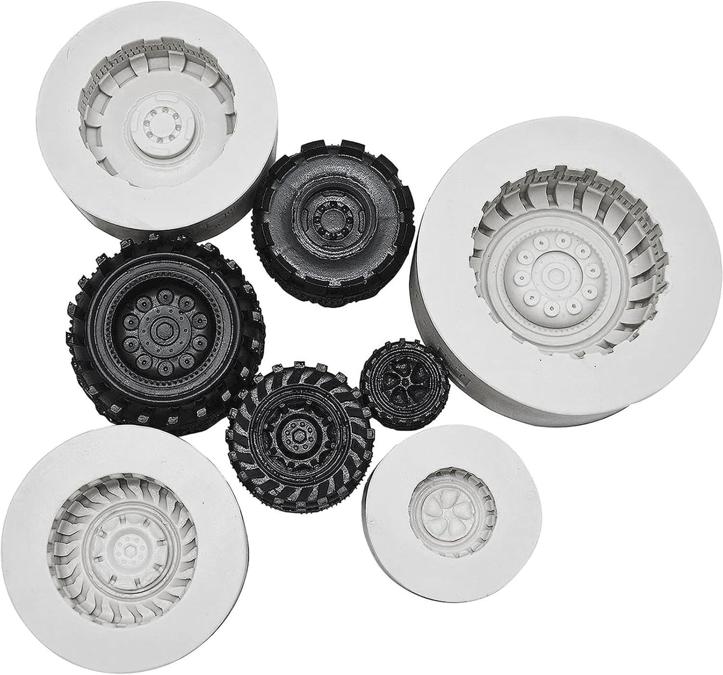 Set of 4Pcs 3D Round Tire Fondant Silicone Mold for Cake Decorating and Chocolate Making