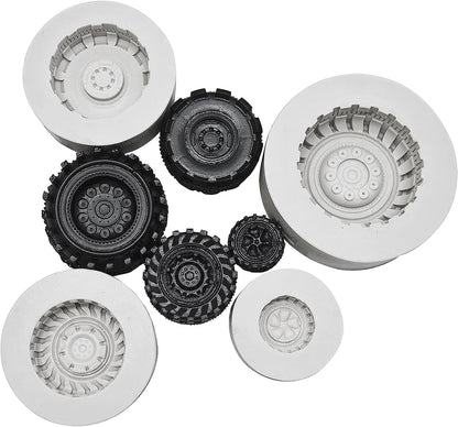 Set of 4Pcs 3D Round Tire Fondant Silicone Mold for Cake Decorating and Chocolate Making