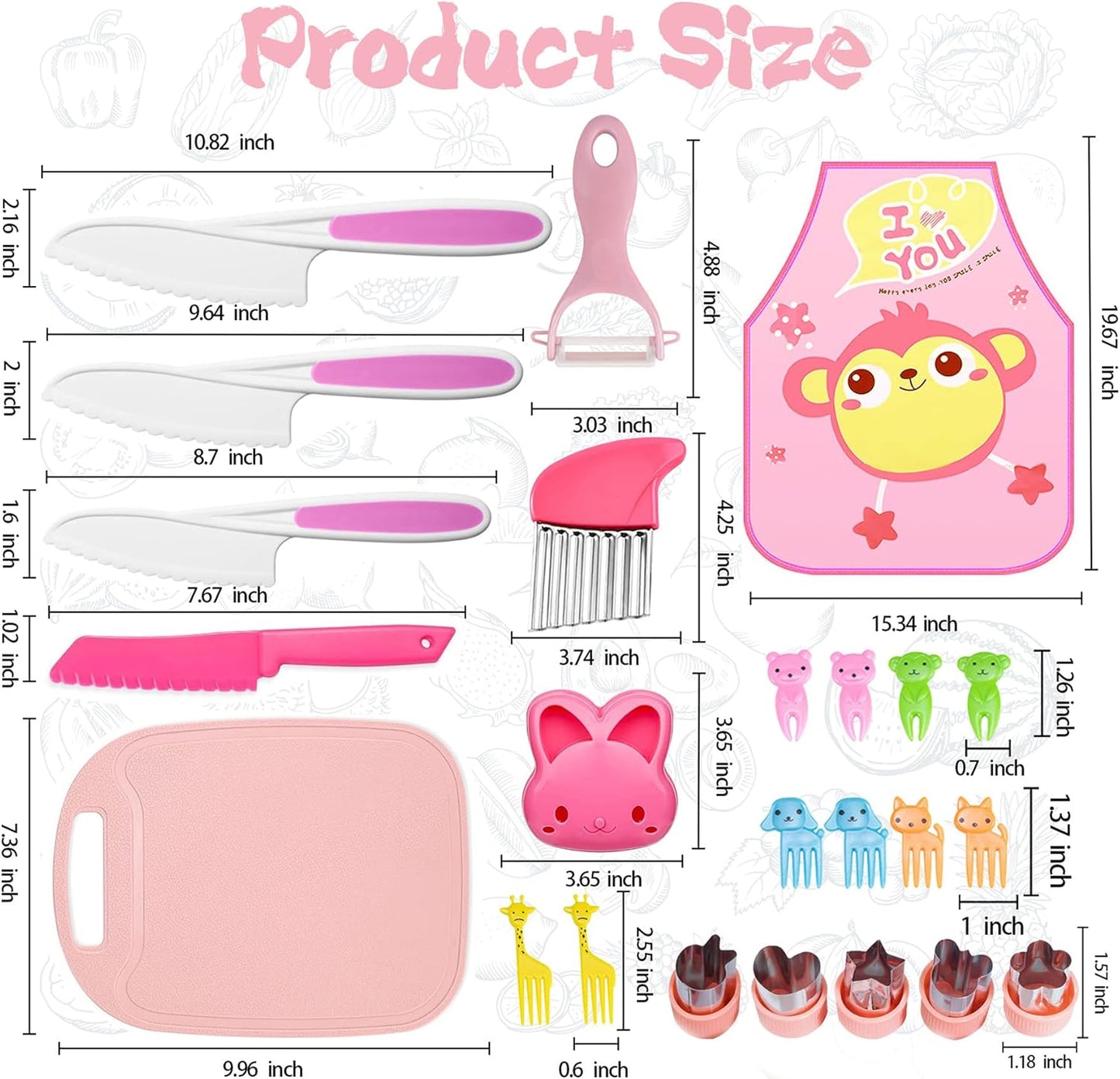 Montessori Kitchen Tools for Toddler, Kids Knife Set with Serrated Edges Plastic Knife and Cutting Board