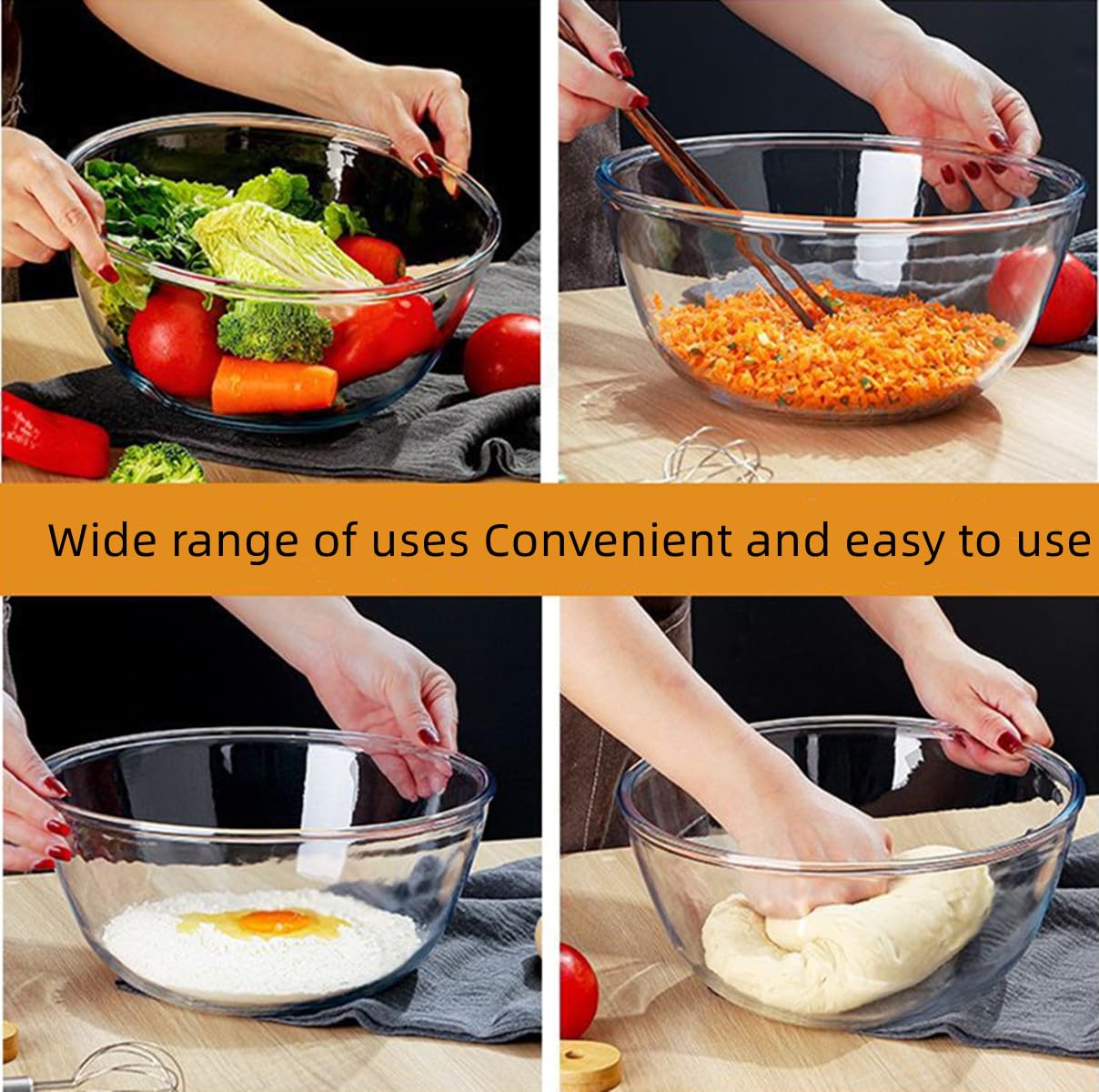 ADESUGATA Glass Mixing Bowl, Suitable for Salads, Heat-Resistant Mixing, kneading, Fermentation, Baking and whisking
