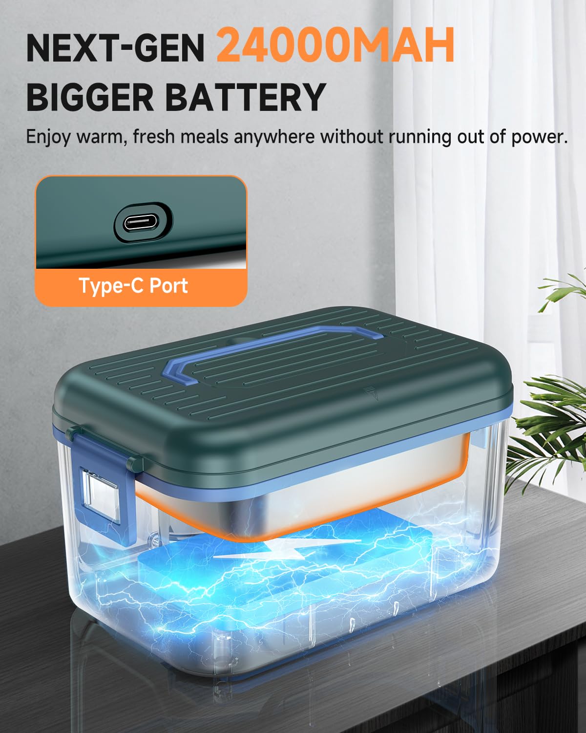 GEARGO 𝟐𝟎𝟐𝟔 𝐔𝐩𝐠𝐫𝐚𝐝𝐞𝐝 Cordless Electric Lunch Box, 6.3 Cups & 24000mAh Rechargeable Heated Lunch Box with Ice Crystal Box, 24 Hours Scheduled Self Heating Lunchbox For Men Women