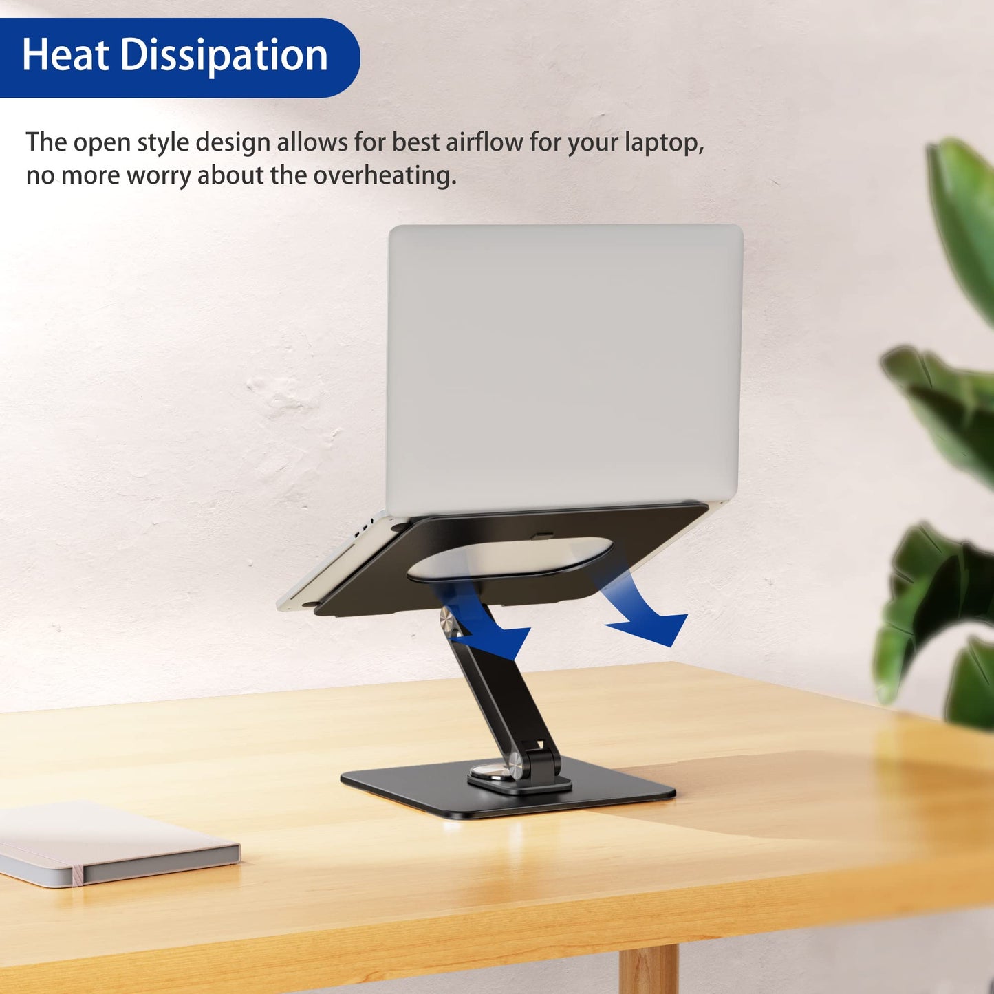 BESIGN LSX7 Laptop Stand with 360 Rotating Base, Ergonomic Adjustable Notebook Riser Holder Compatible with Air, Pro, Dell, HP, Lenovo More 10-15.6" Laptops (Black)
