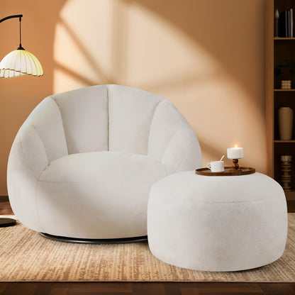 GRANDJOY Oversized Bean Bag Chair with Ottoman, Premium Foam Filling, Relaxing Lounger for Adults & Kids, Beige